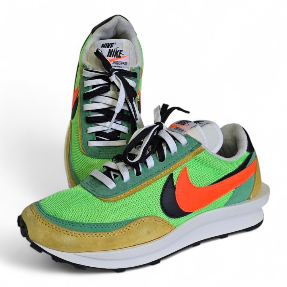 Sacai Neon Green Orange Black Suede Mesh Sneakers